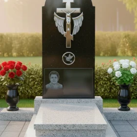 Горизонтальный православный памятник с крыльями ангела - ПН415
