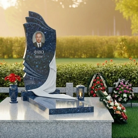Гранитный памятник с драпировкой и полировкой, гранит Блю Перл
