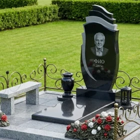 Гранитный мемориал с резными волнами и розами – ПН467