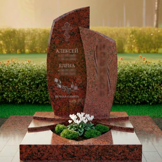 Мемориальная композиция с сердцем и свечами, гранит Лезниковский