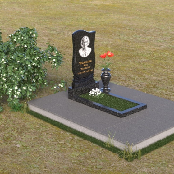 Памятник-волна с изгибом из гранита, гранит Габбро-диабаз, вид 2