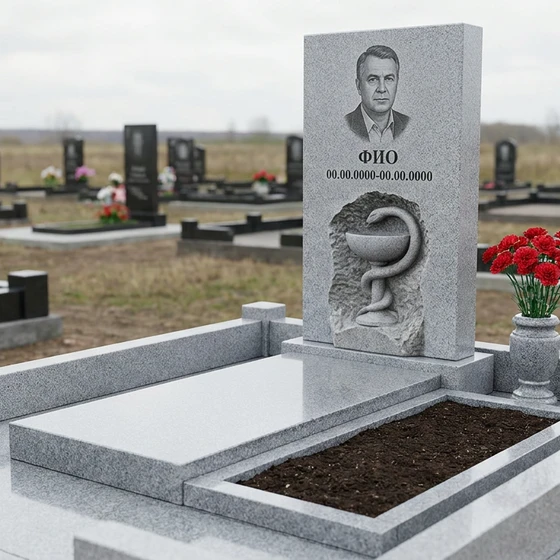Гранитный памятник врачу с медкрестом