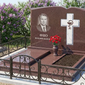 Гранитный памятник врачу с аркой с эмблемой врача