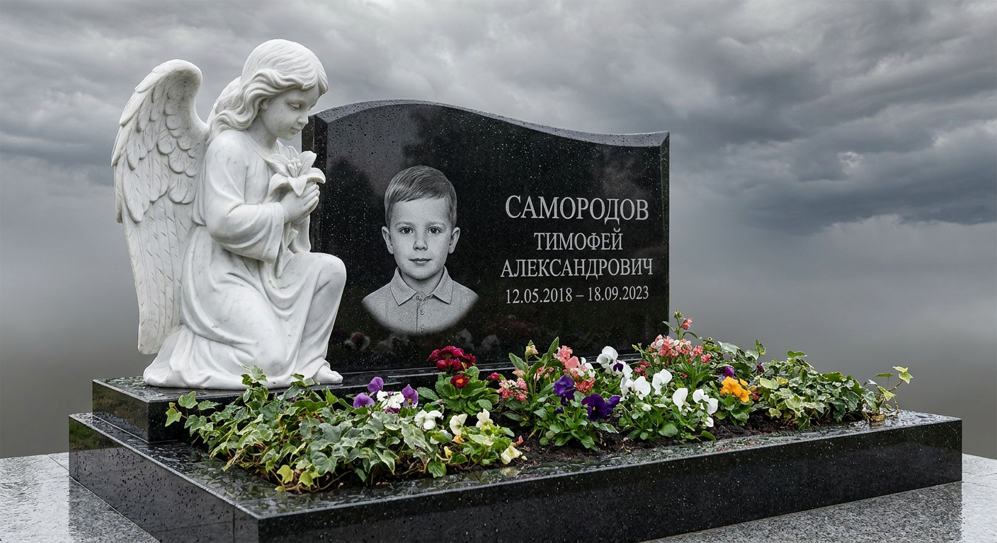 Пример дизайна: Детский памятник с ангелом и лилией