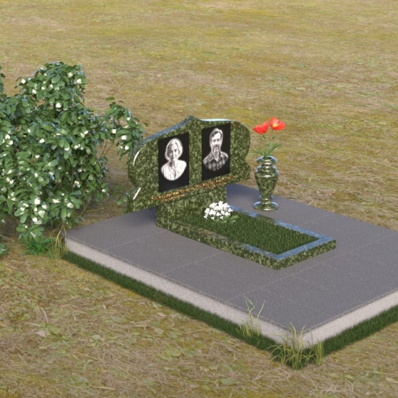 Мемориальная композиция из гранита с волнообразными изгибами, гранит Балтик грин, вид 2