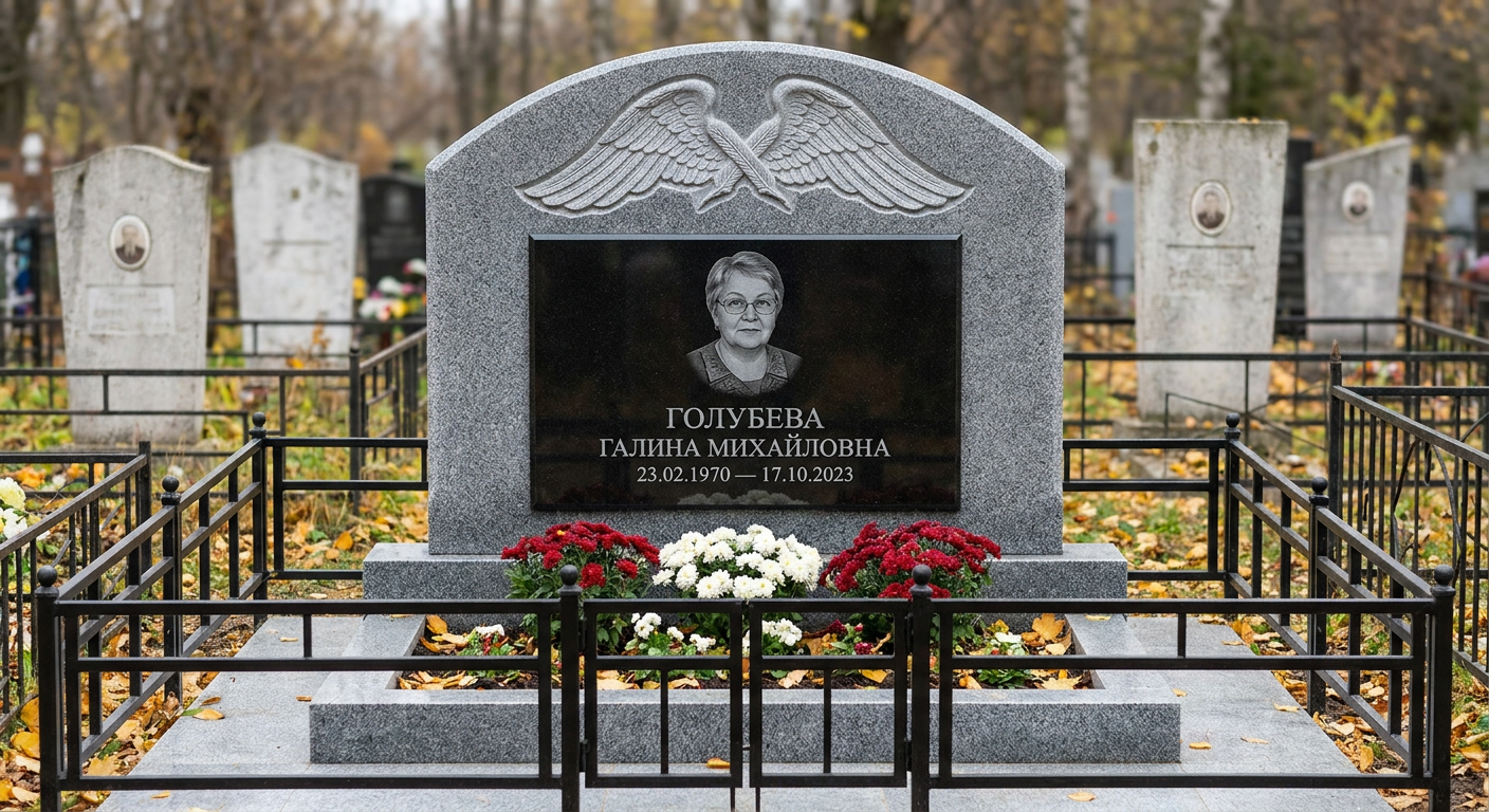 Пример дизайна: Памятник с парящими крыльями ангела из мансуровского гранита