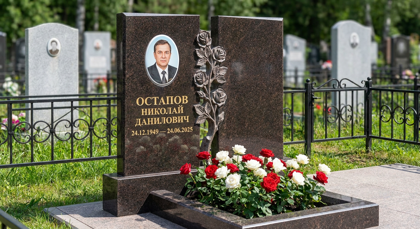 Пример дизайна: Мемориал с розой из дымовского гранита
