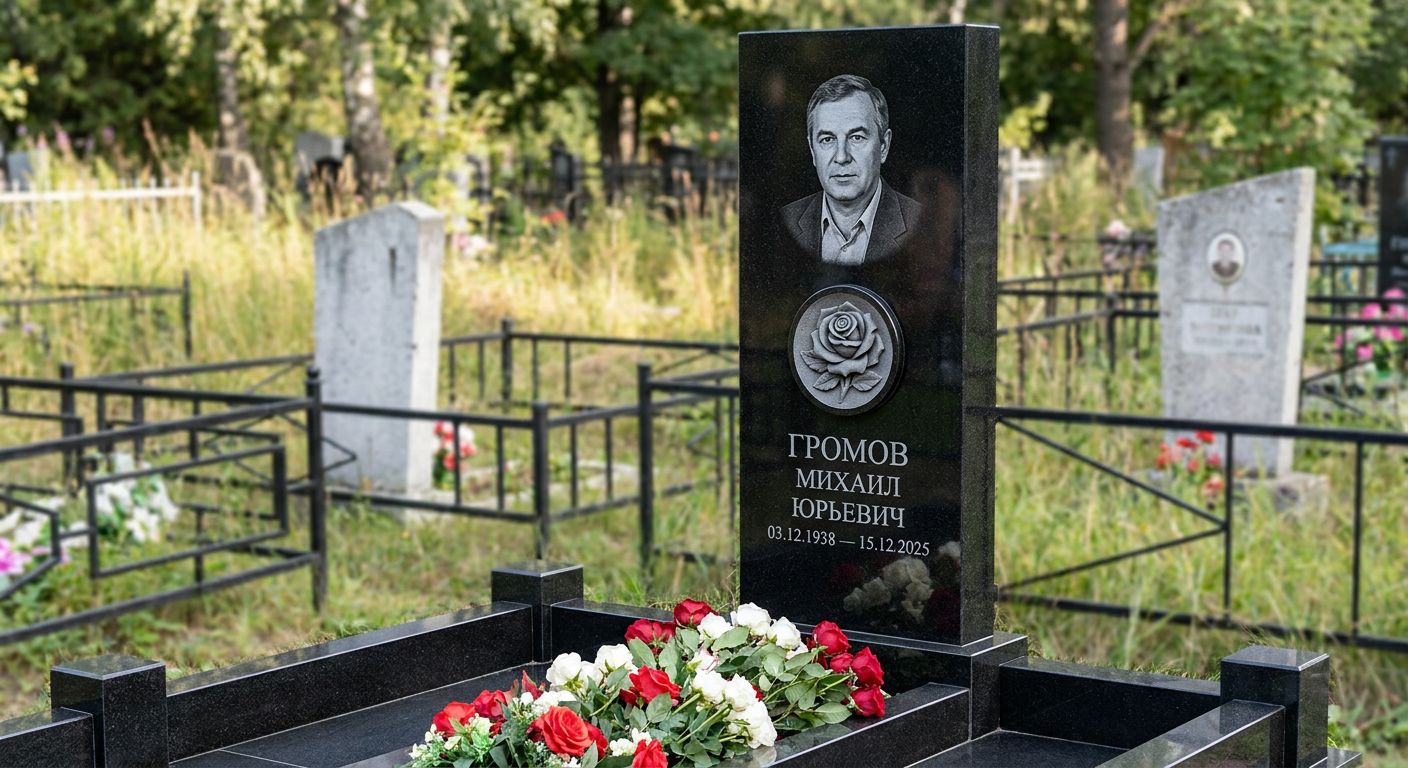 Пример дизайна: Памятник с розой в медальоне из черного габбро-диабаза