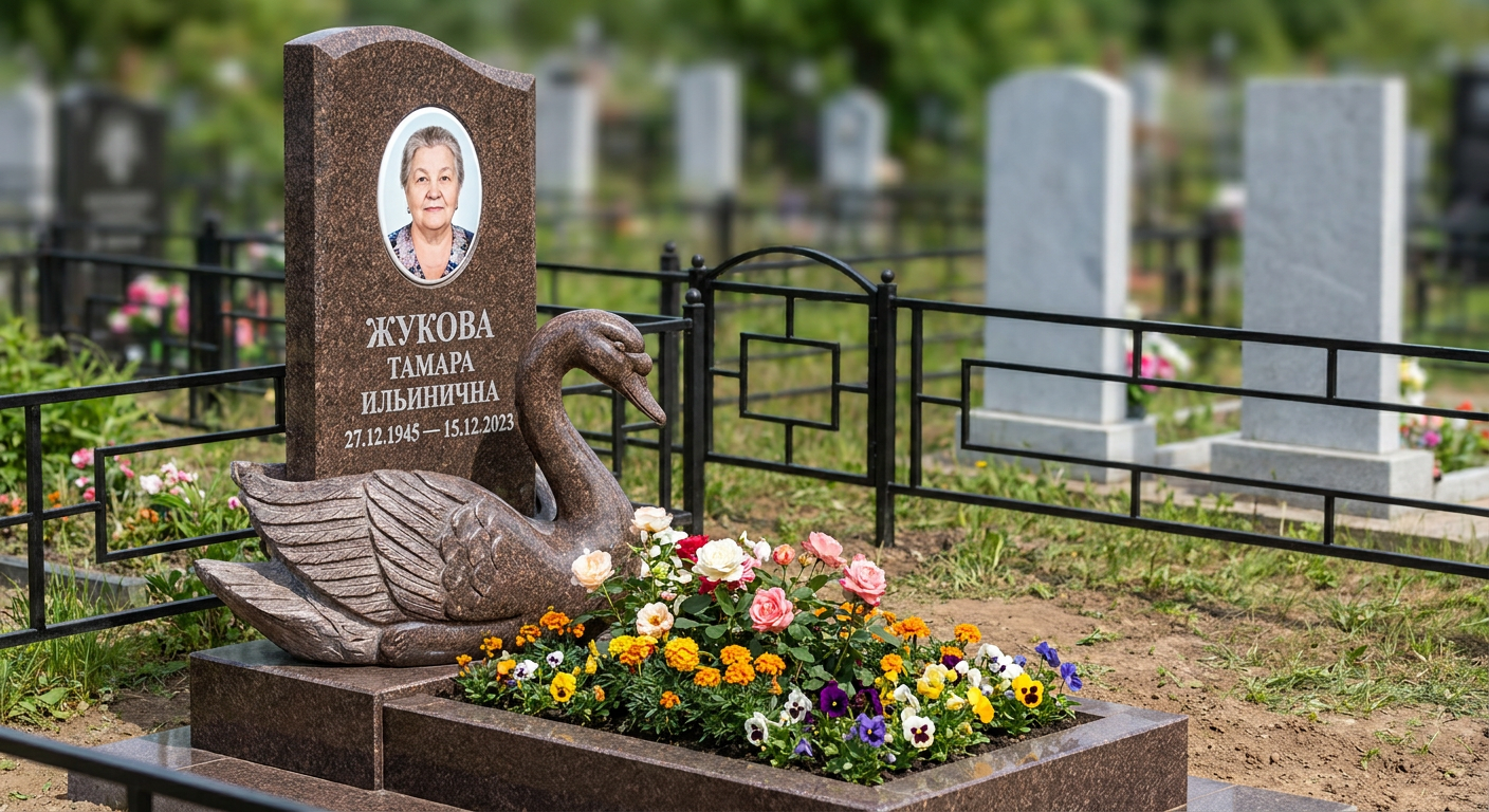 Пример дизайна: Памятник с лебедем из дымовского гранита