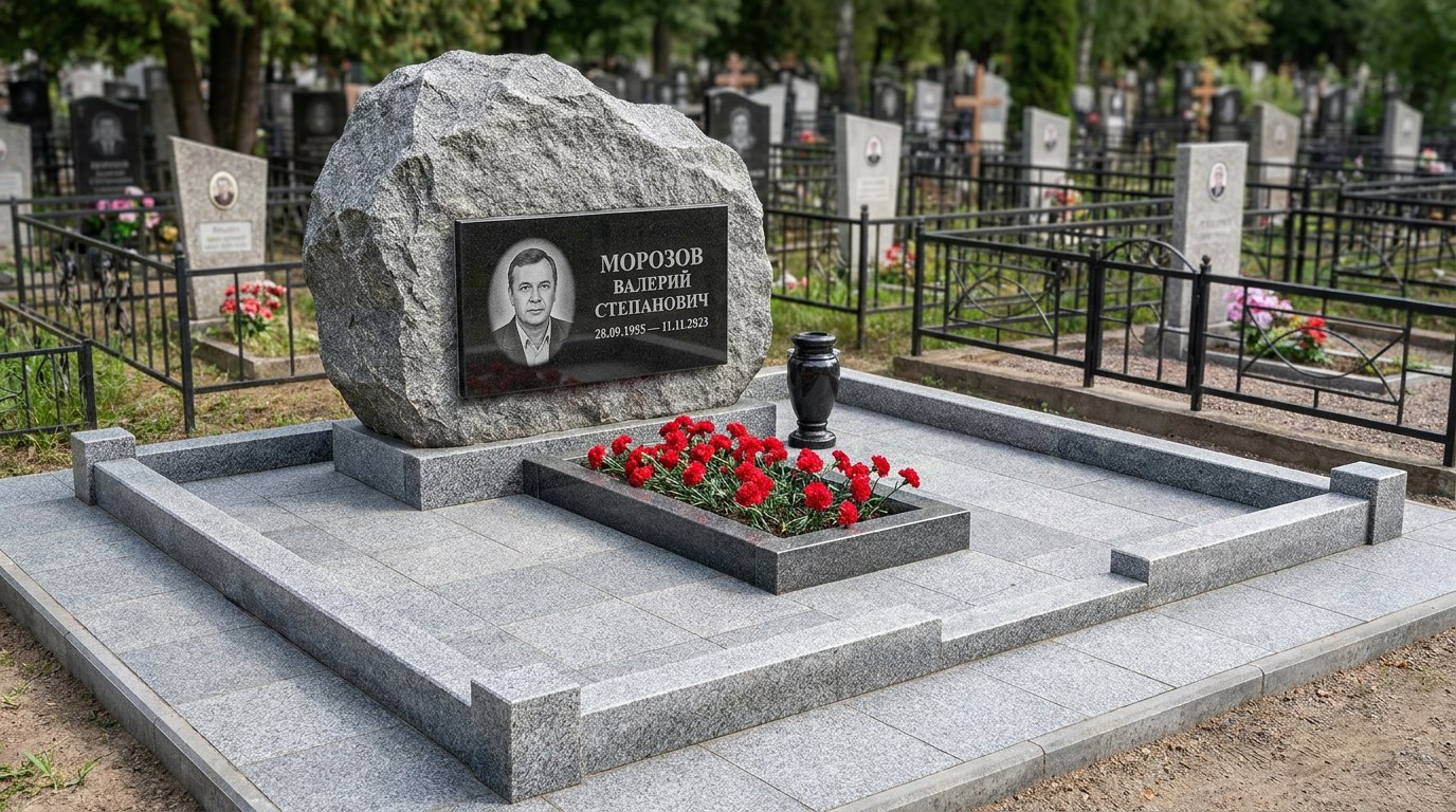 Пример дизайна: Гранитный памятник из цельной глыбы — фото и цена