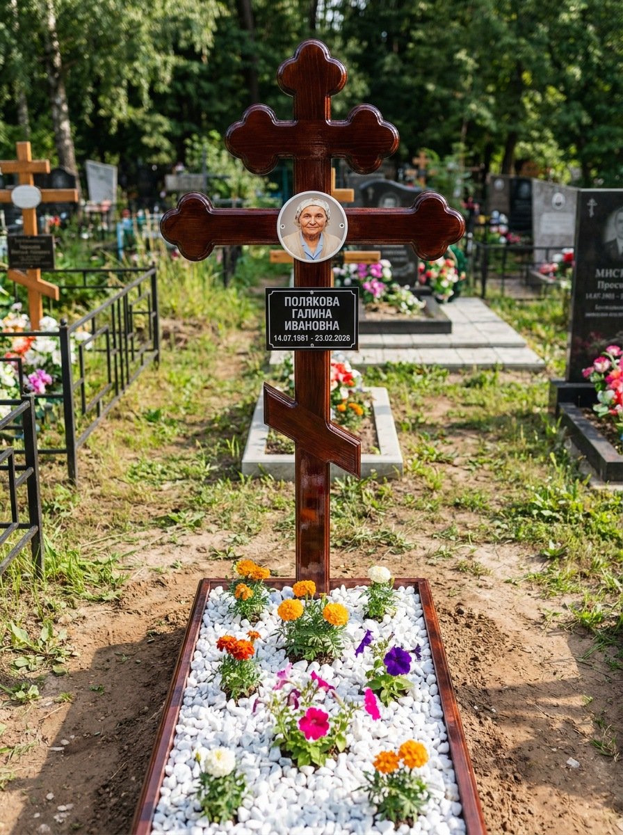 Портрет на памятнике в Москве — Цветной портрет на овале 130×180 мм — на деревянный крест